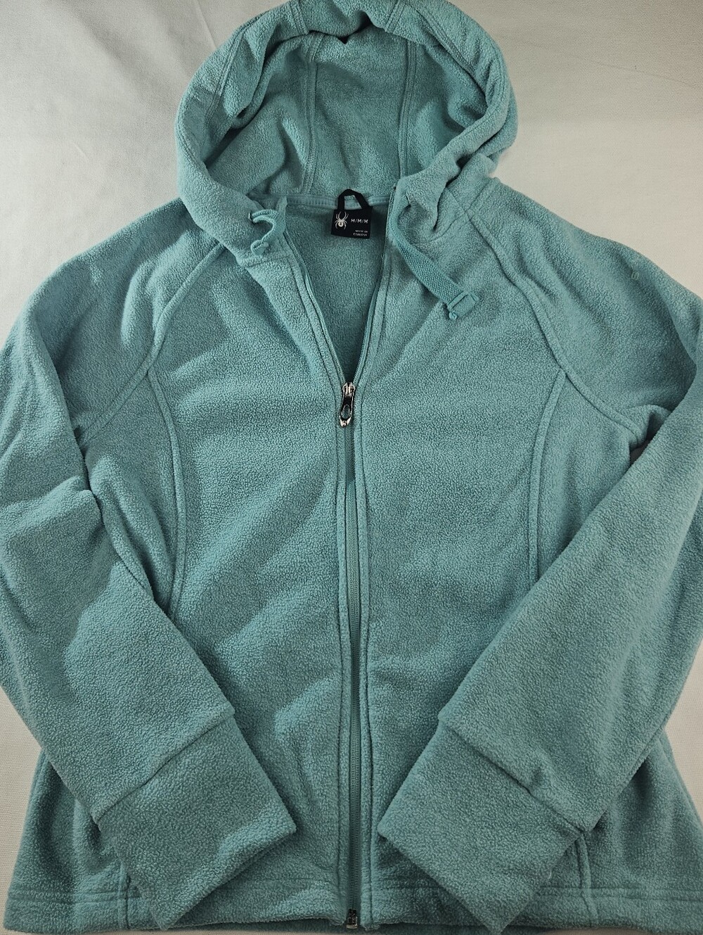 Women's Spyder Fleece Hooded Jacket Breathable Zip-Up Hiking Teal Size Medium